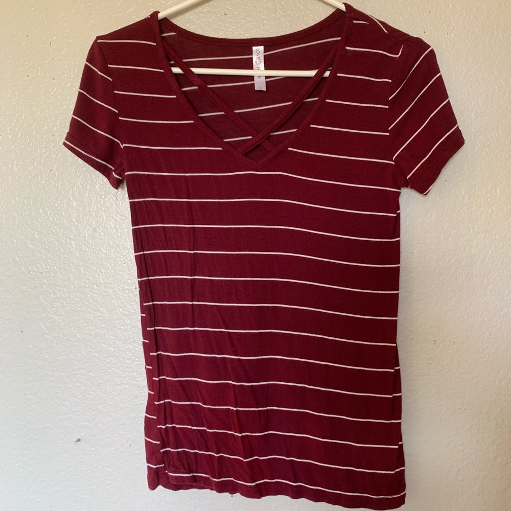 Burgundy and white striped top